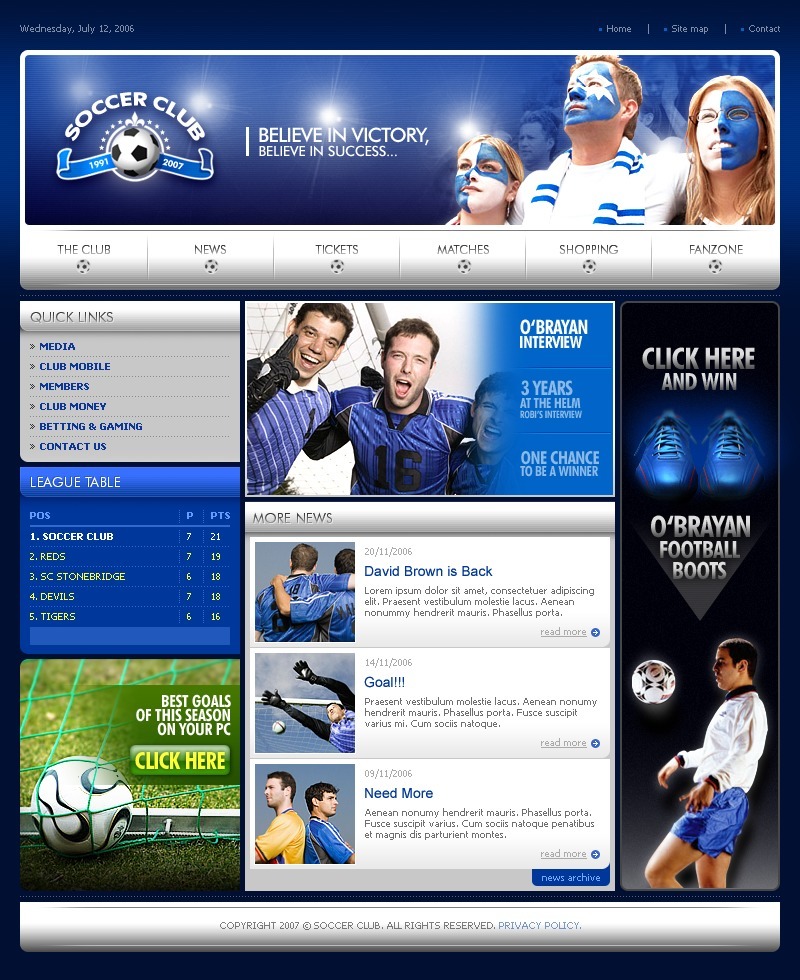 Soccer Website Template #15947