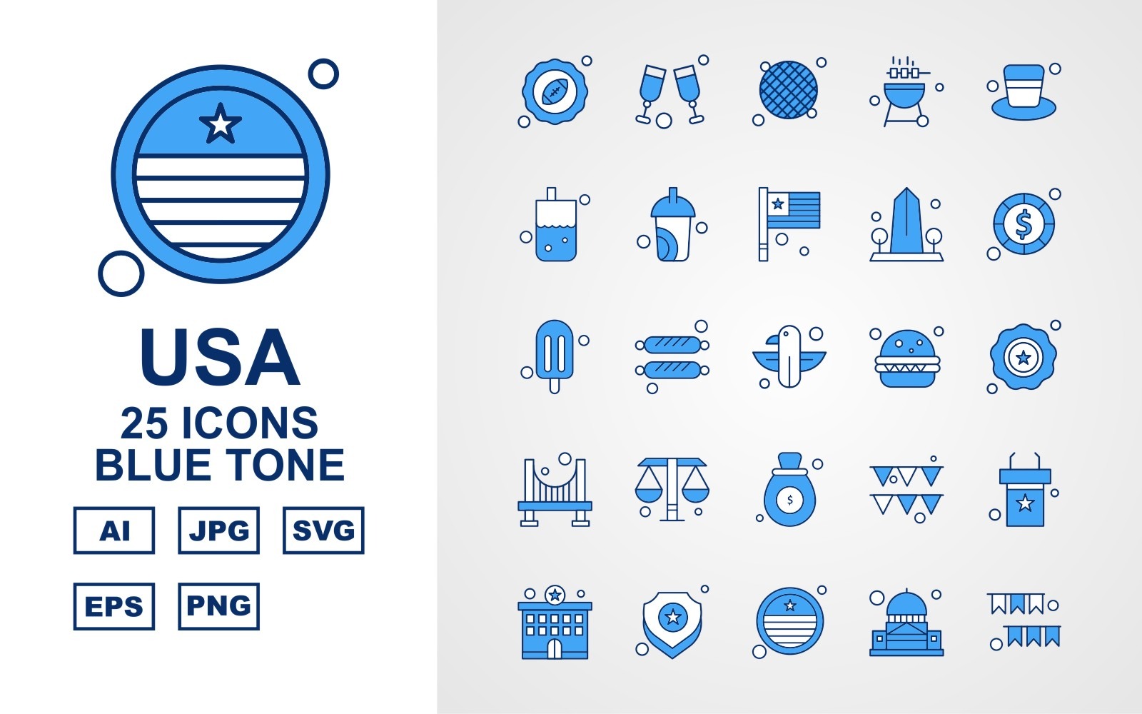 25 Premium USA Blue Tone Icon Pack Iconset Icon Sets 164742