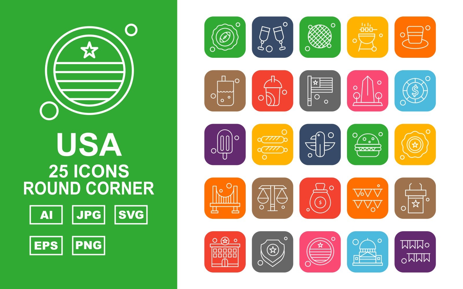 25 Premium USA Round Corner Icon Pack Icon Sets 164746