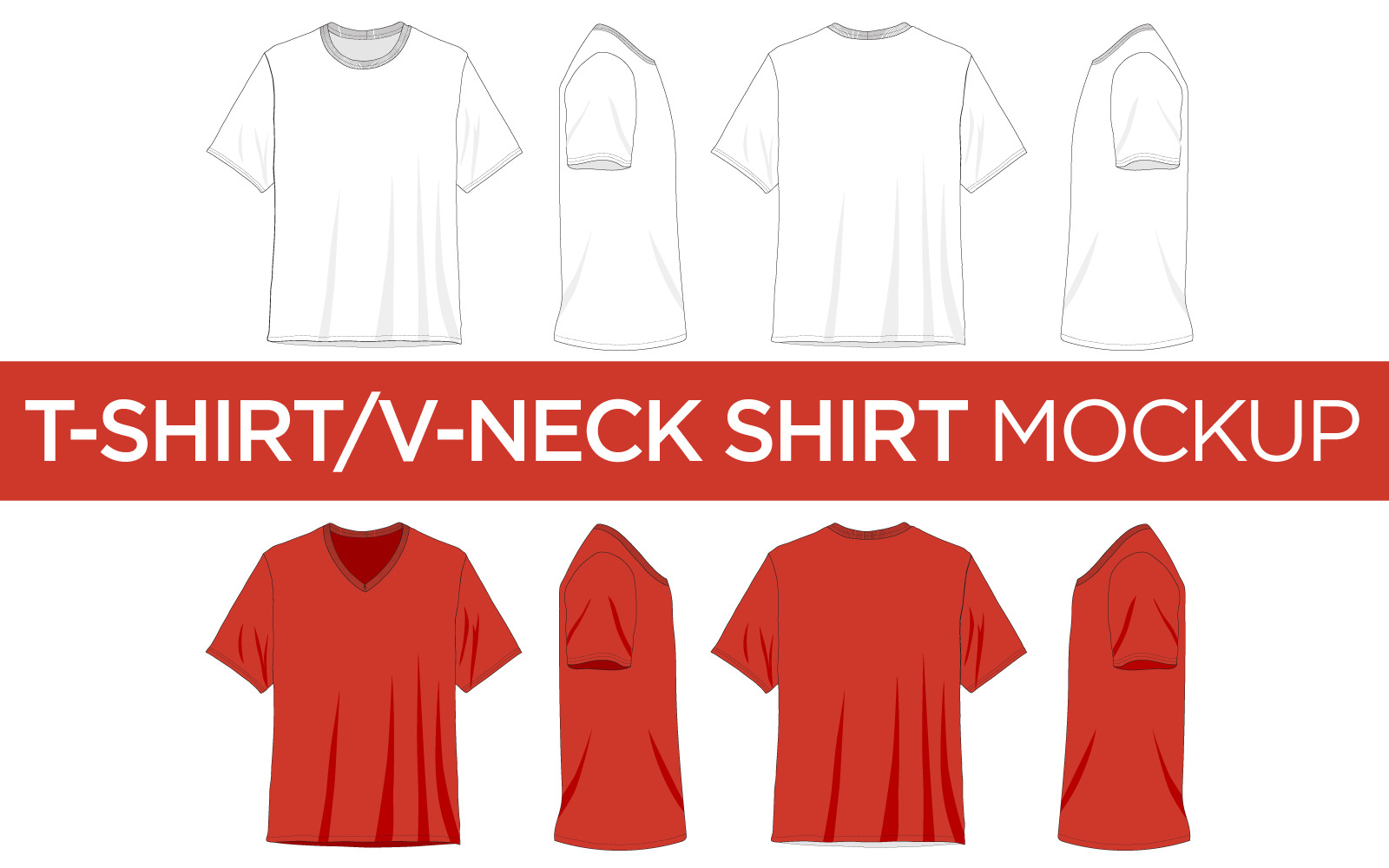 Download T-Shirt and V-Neck Shirts - Vector Mockup - TemplateMonster