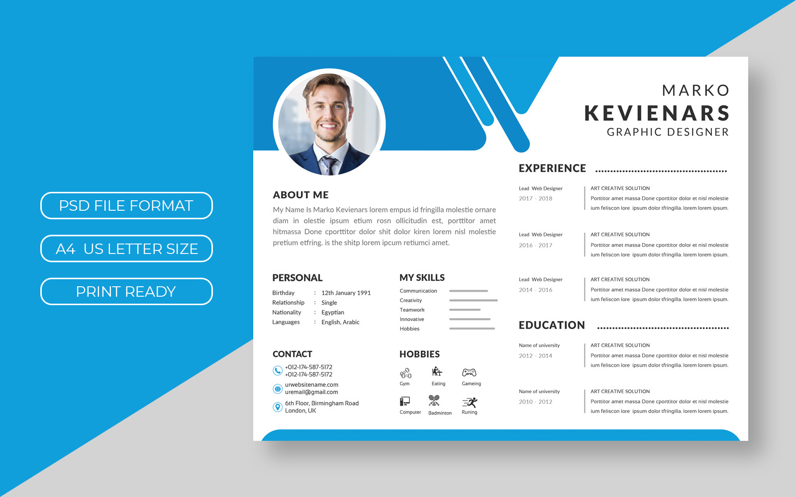 Resume With Blue Accents Printable Resume Templates