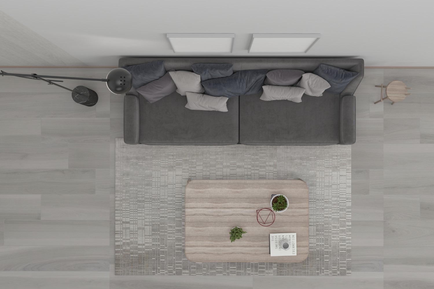Top View Living Room Grey Sofa 6 Product Mockup
