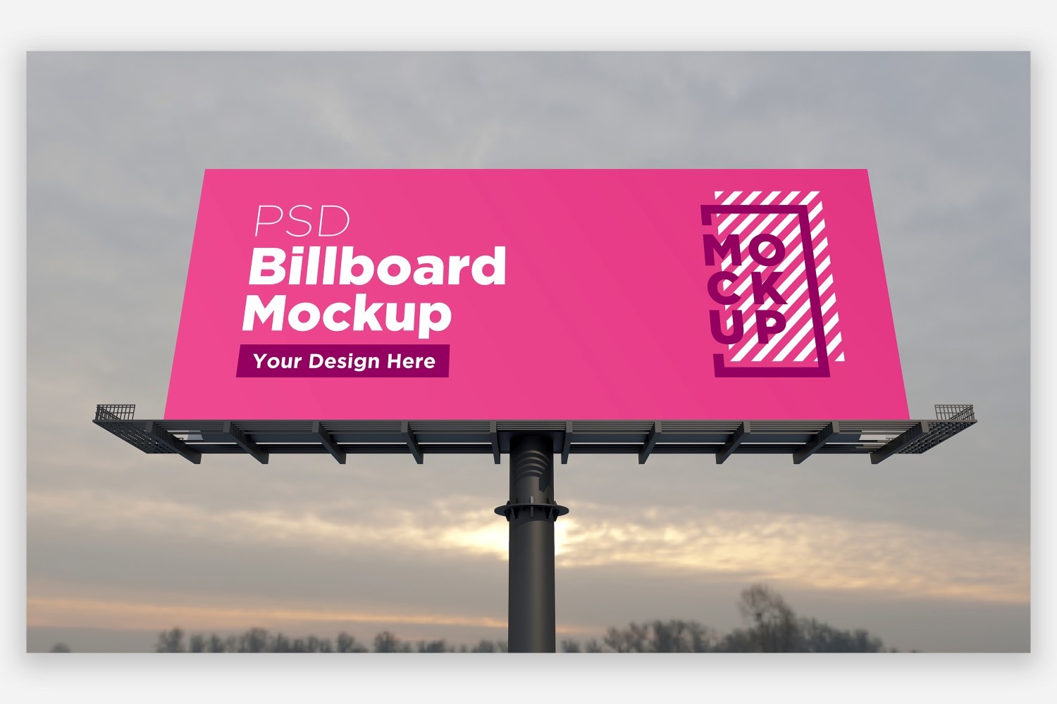 Roadside Sky Hooding Billboard Mockup Front View With