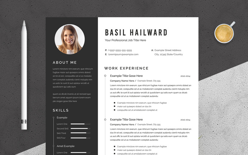 Minimal Resume Layout with Black Sidebar TemplateMonster