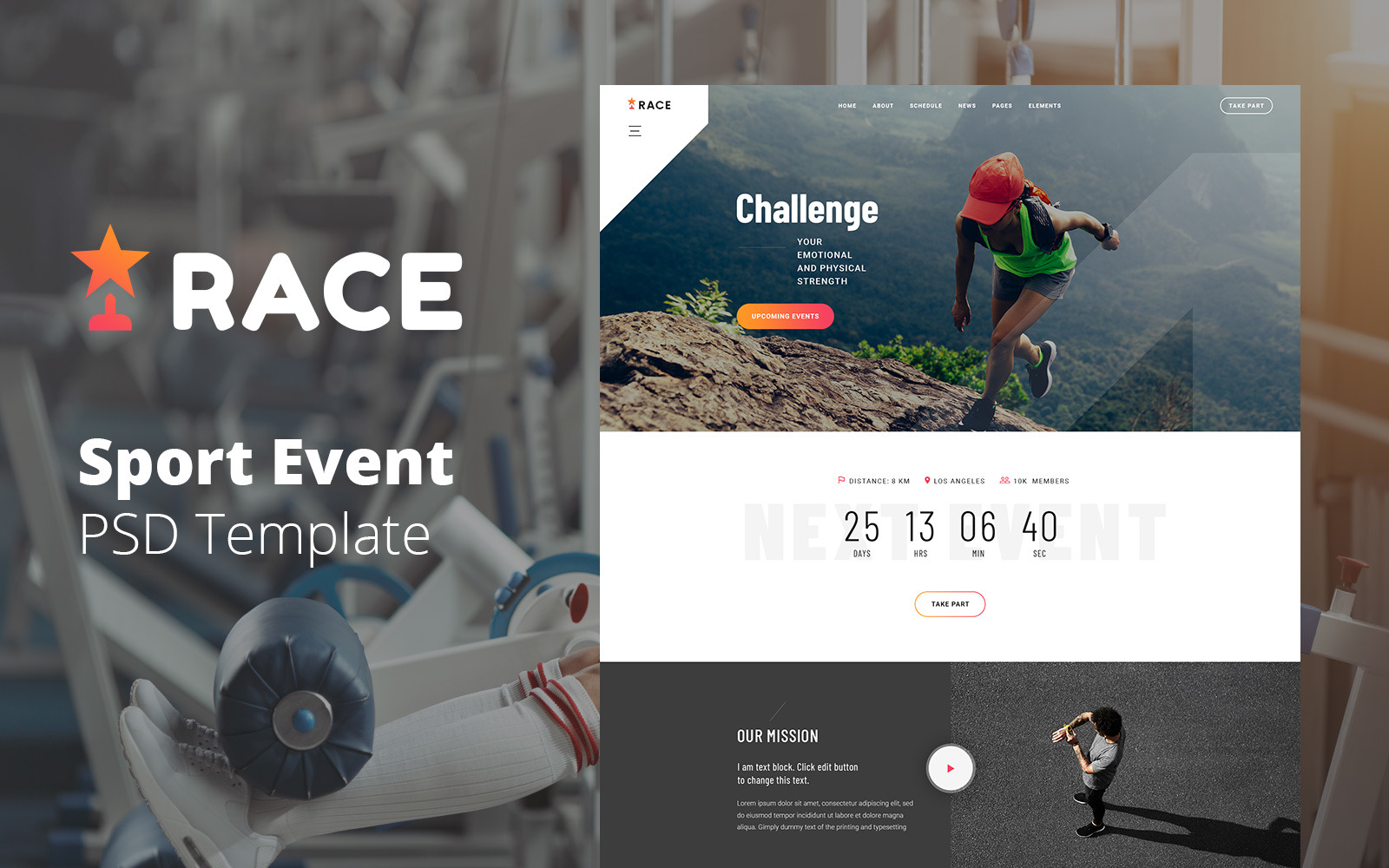 Race Sport Event Management site PSD Design Template