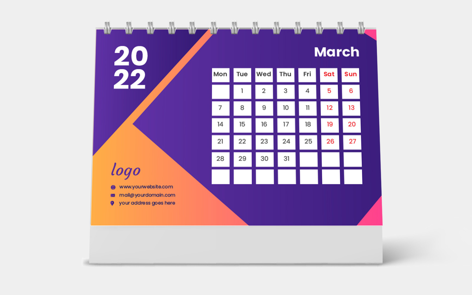 Desk Pad Calendar 2022 Template 186500 TemplateMonster