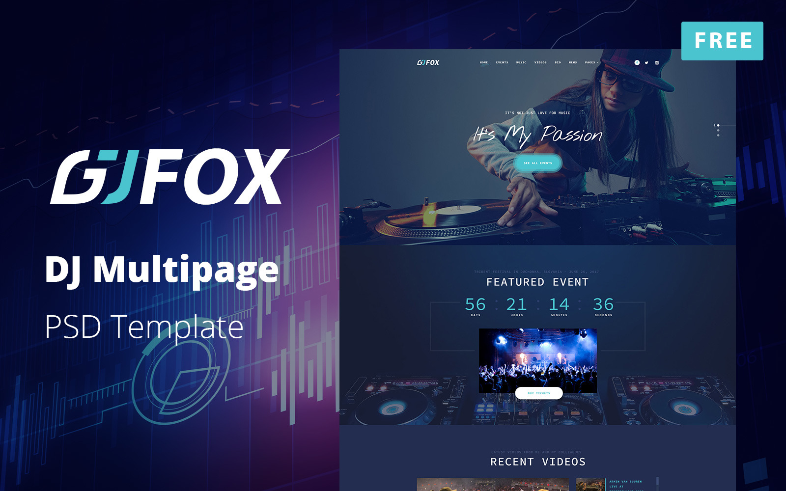 Free DJ Multipage PSD Template DJ FOX TemplateMonster