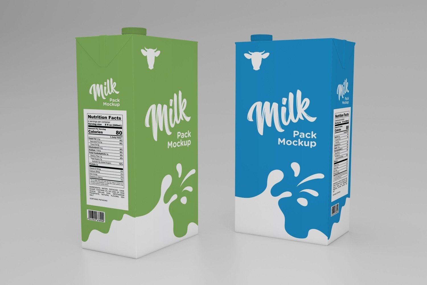 Two Type One Liter Milk Pack Packaging Mockup Template