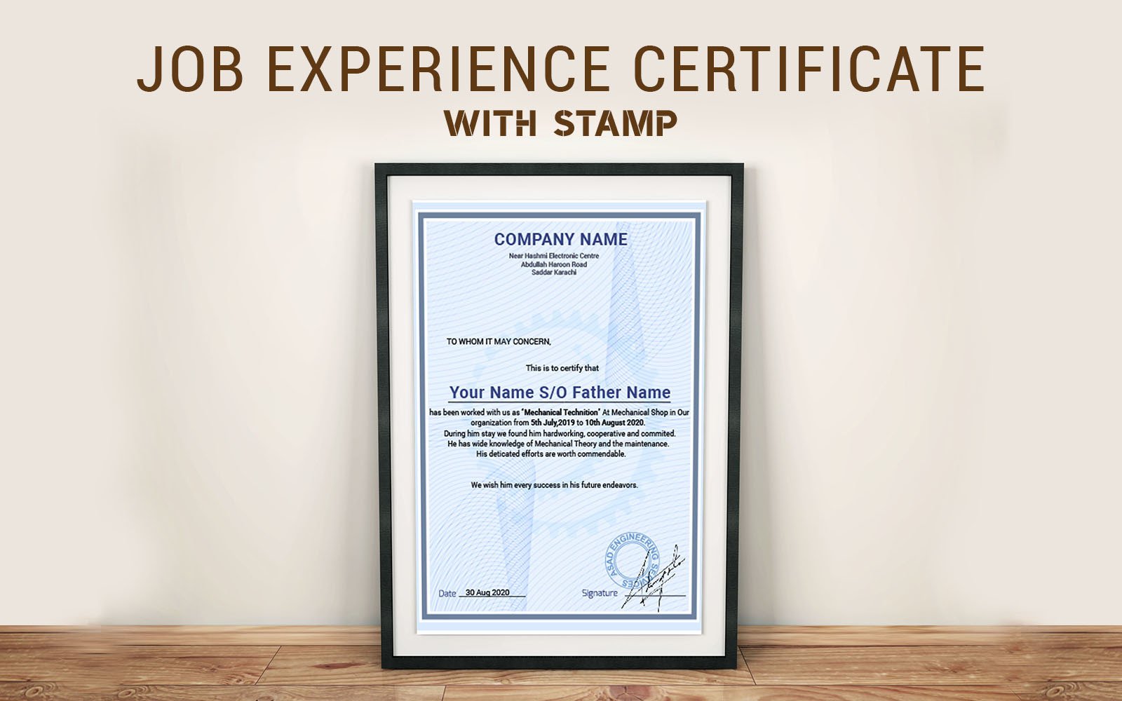 Certificate Of Experience Template