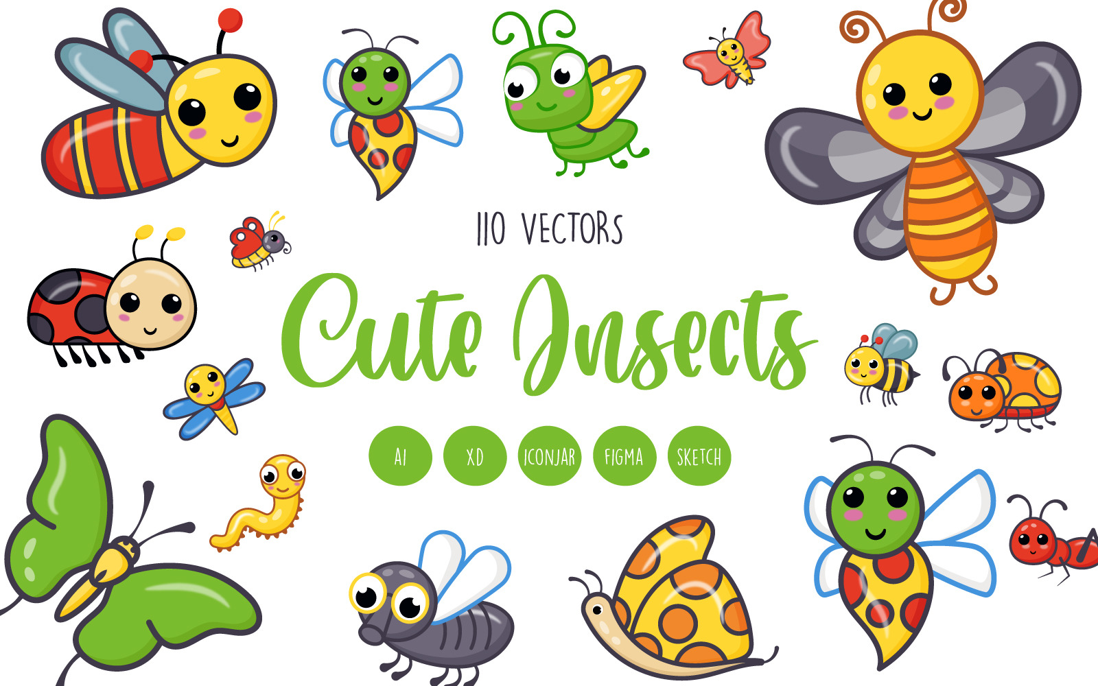 110 Cute Insect Vectors Iconset template - TemplateMonster