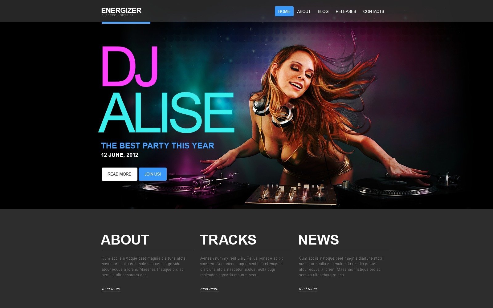 Free Dj WordPress Layout & Website Template