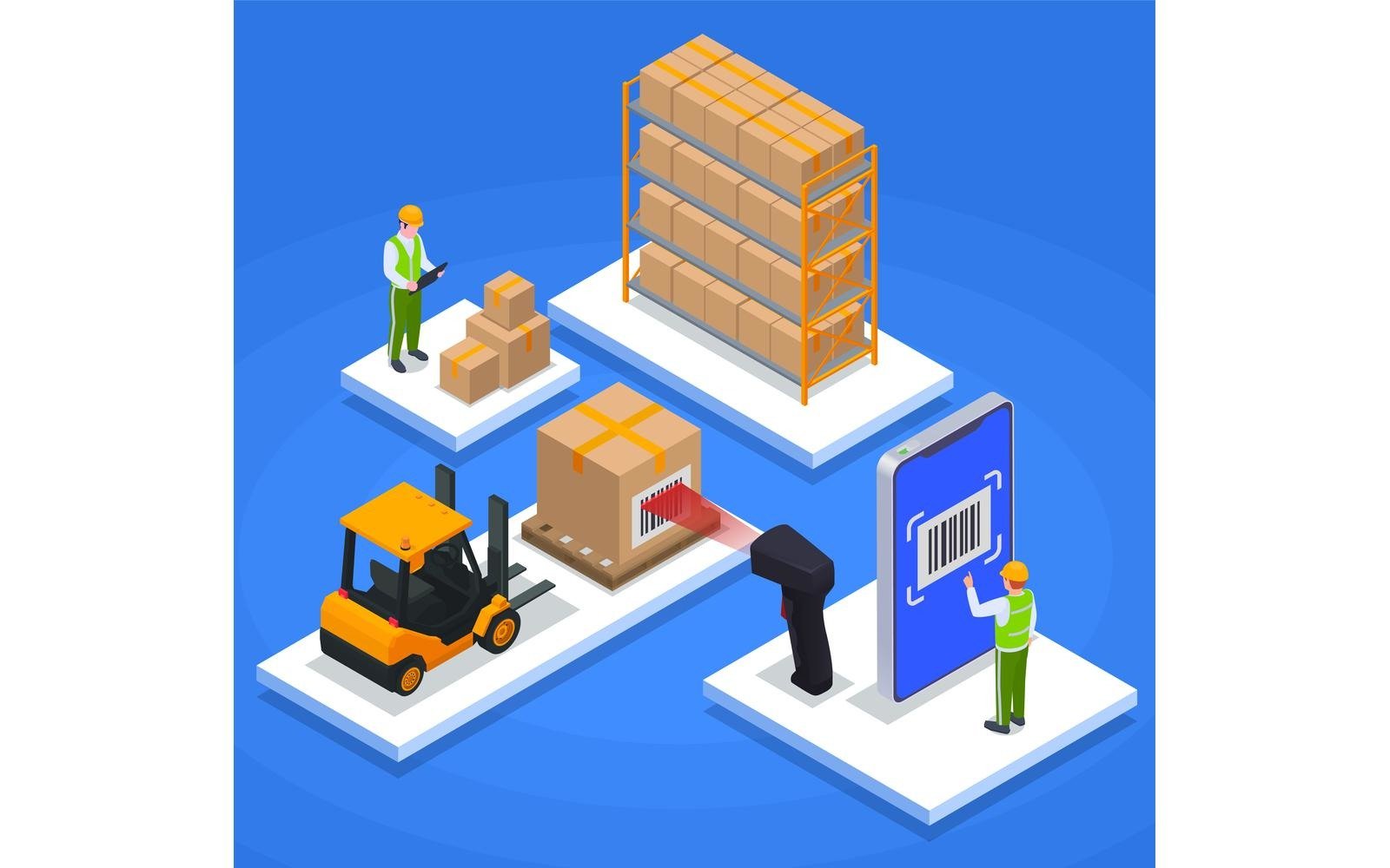 Modern Warehouse Isometric Vector Illustration Concept