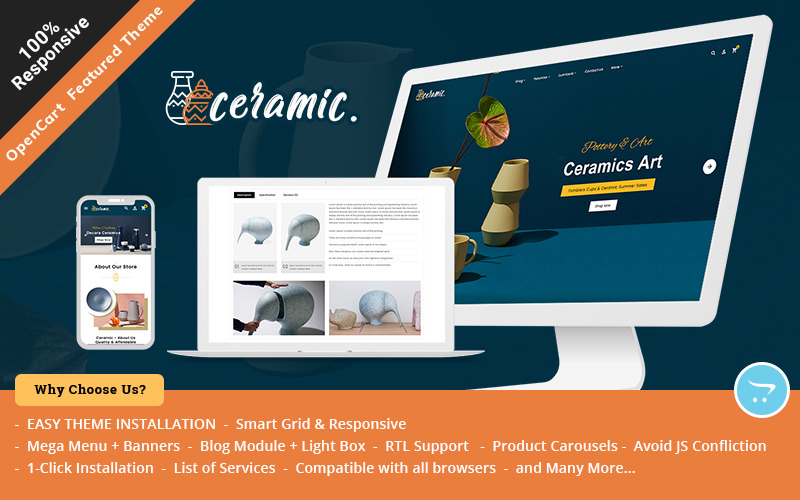 Ceramic Multipurpose Responsive OpenCart Theme for Sell Pottery