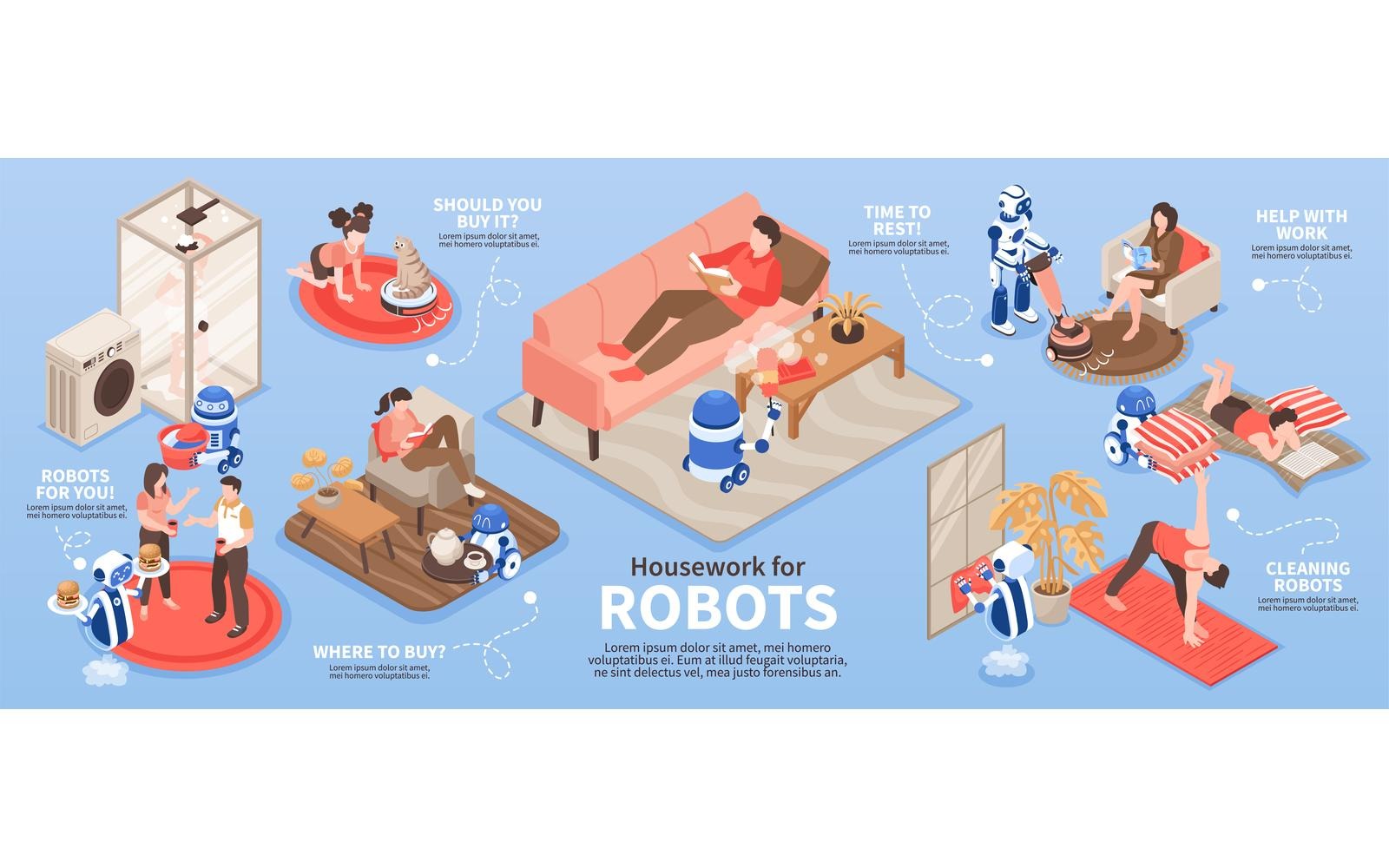 Isometric Robot Housework Infographics 210112155 Vector Illustration ...