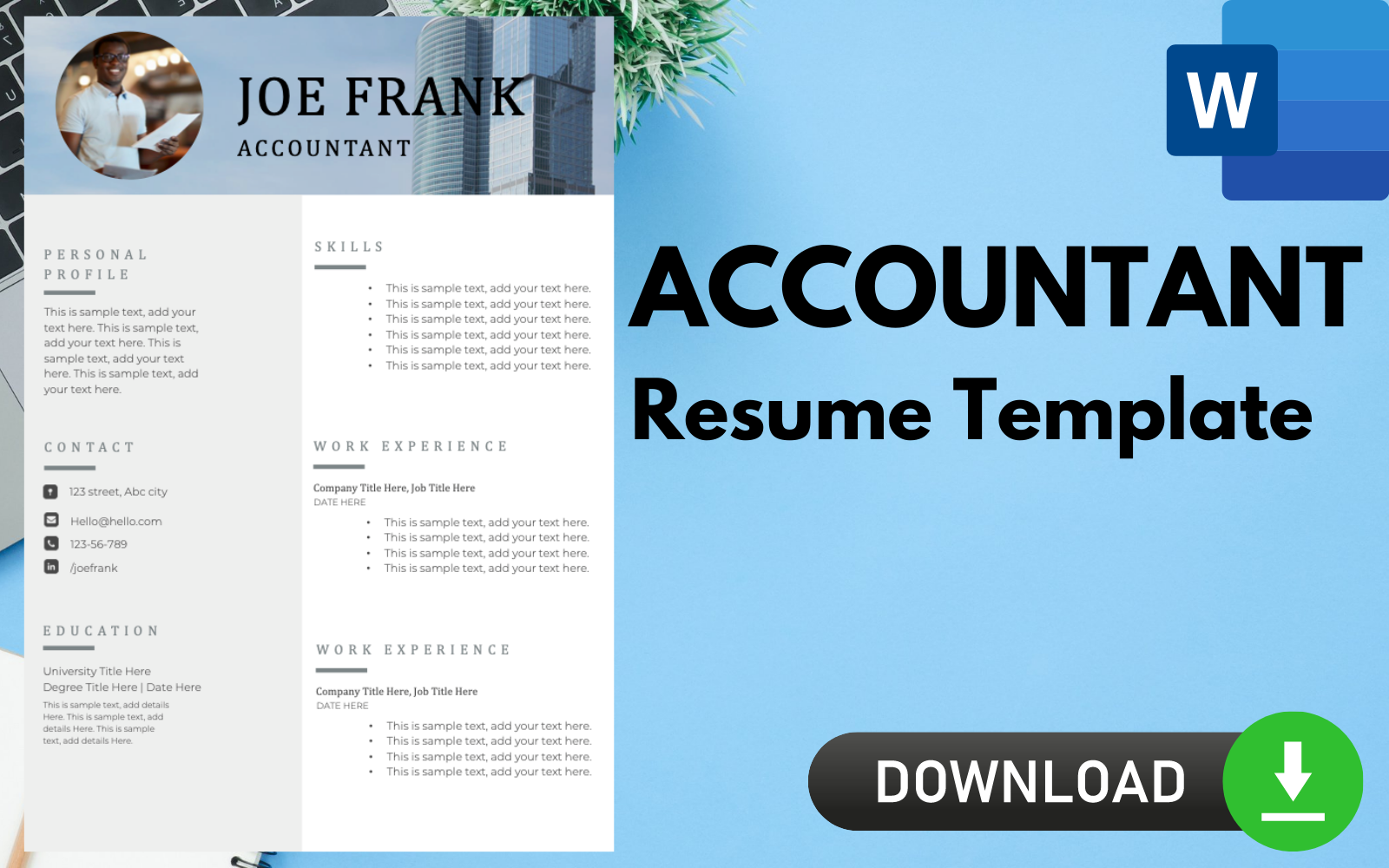 Modern Resume / CV Template for ACCOUNTANTS.