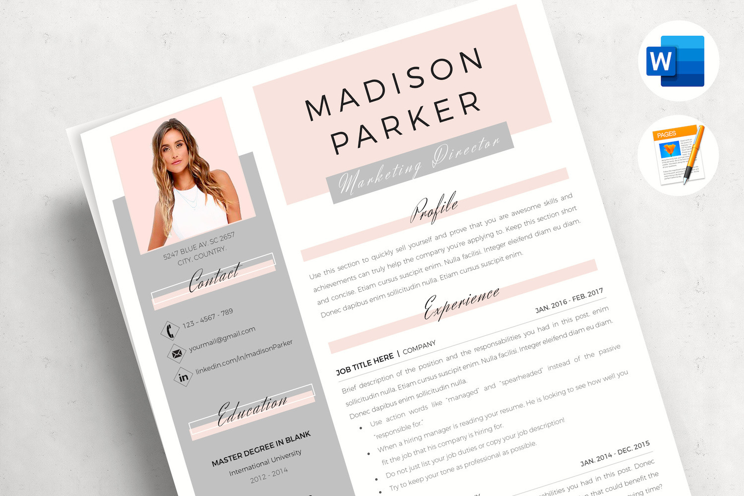 MADISON - Creative Resume Template for MS Word & Pages. Resume Design ...
