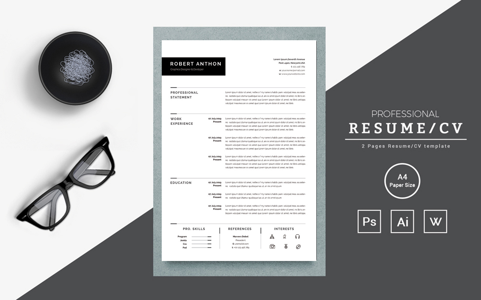 Clean minimalist black and white resume - TemplateMonster