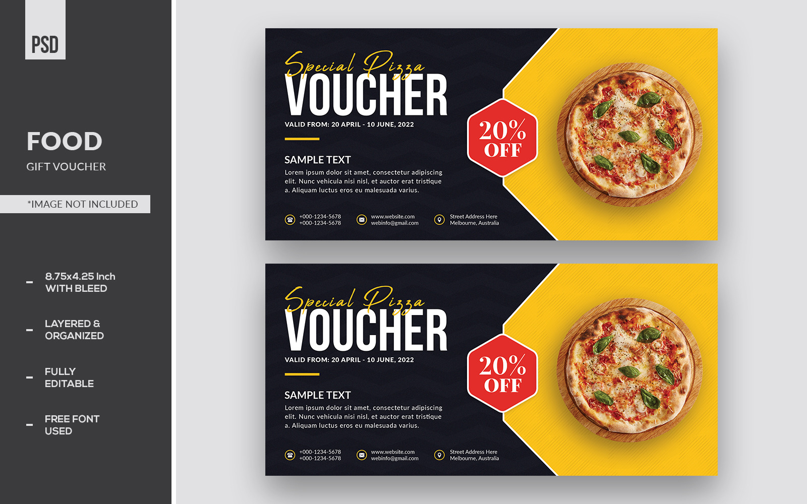 Modelos de vouchers especiais de pizza TemplateMonster