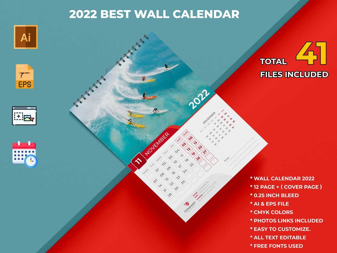 Best Wall Calendar 2022 Corporate Business Calendar Template