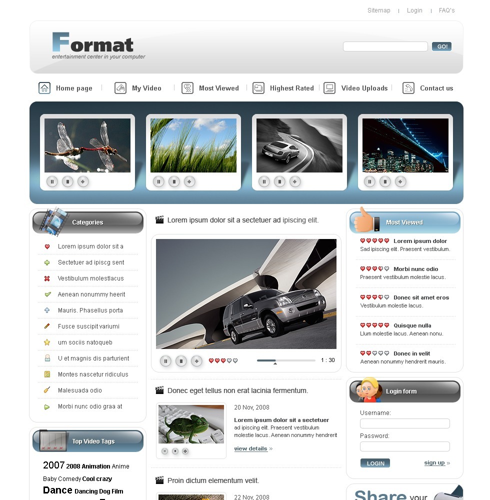 Video Gallery site Template 22530 TemplateMonster