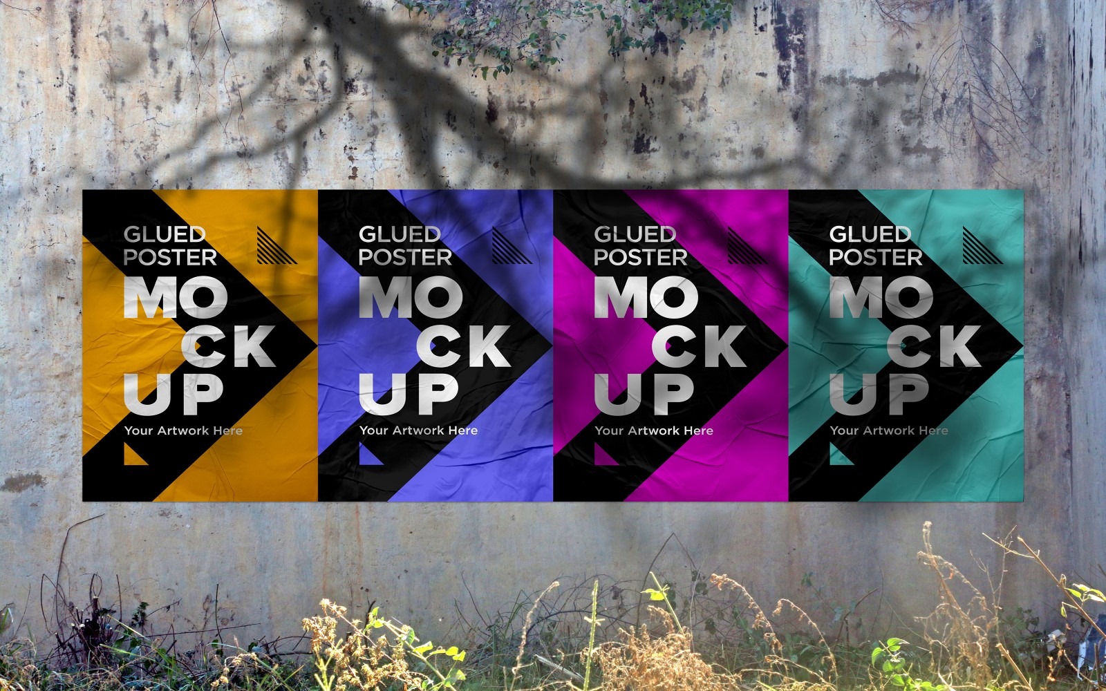 Overlay Poster Example Crumpled Poster Mock up with shadow overlay - TemplateMonster