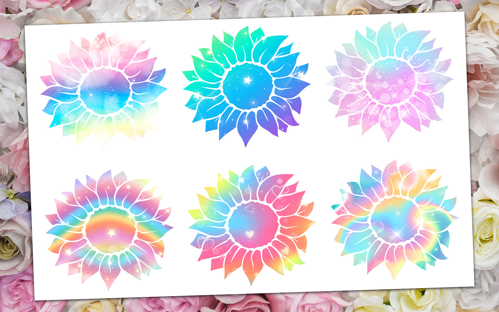 Rainbow Sunflower Clipart Illustration - TemplateMonster