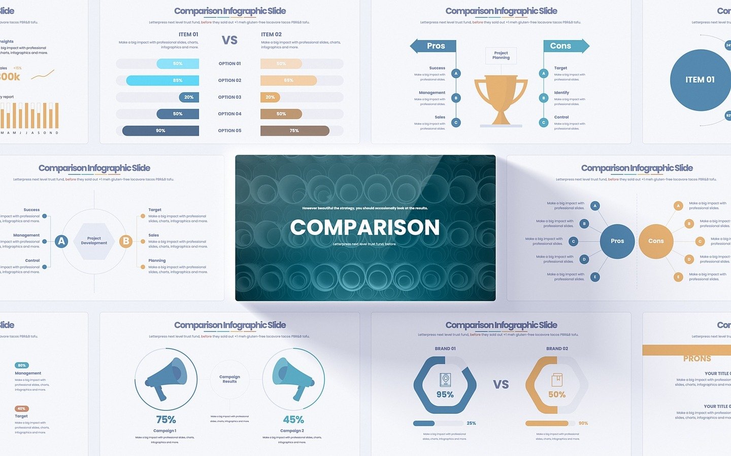 Vergleich Power Point Infografiken Folien - TemplateMonster