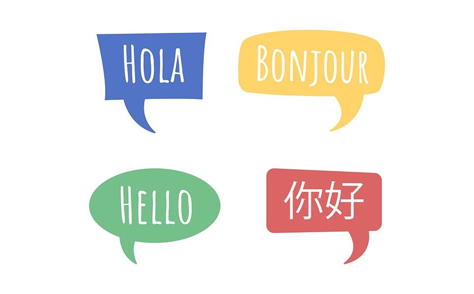 Saying hello in different languages semi flat color vector speech ...