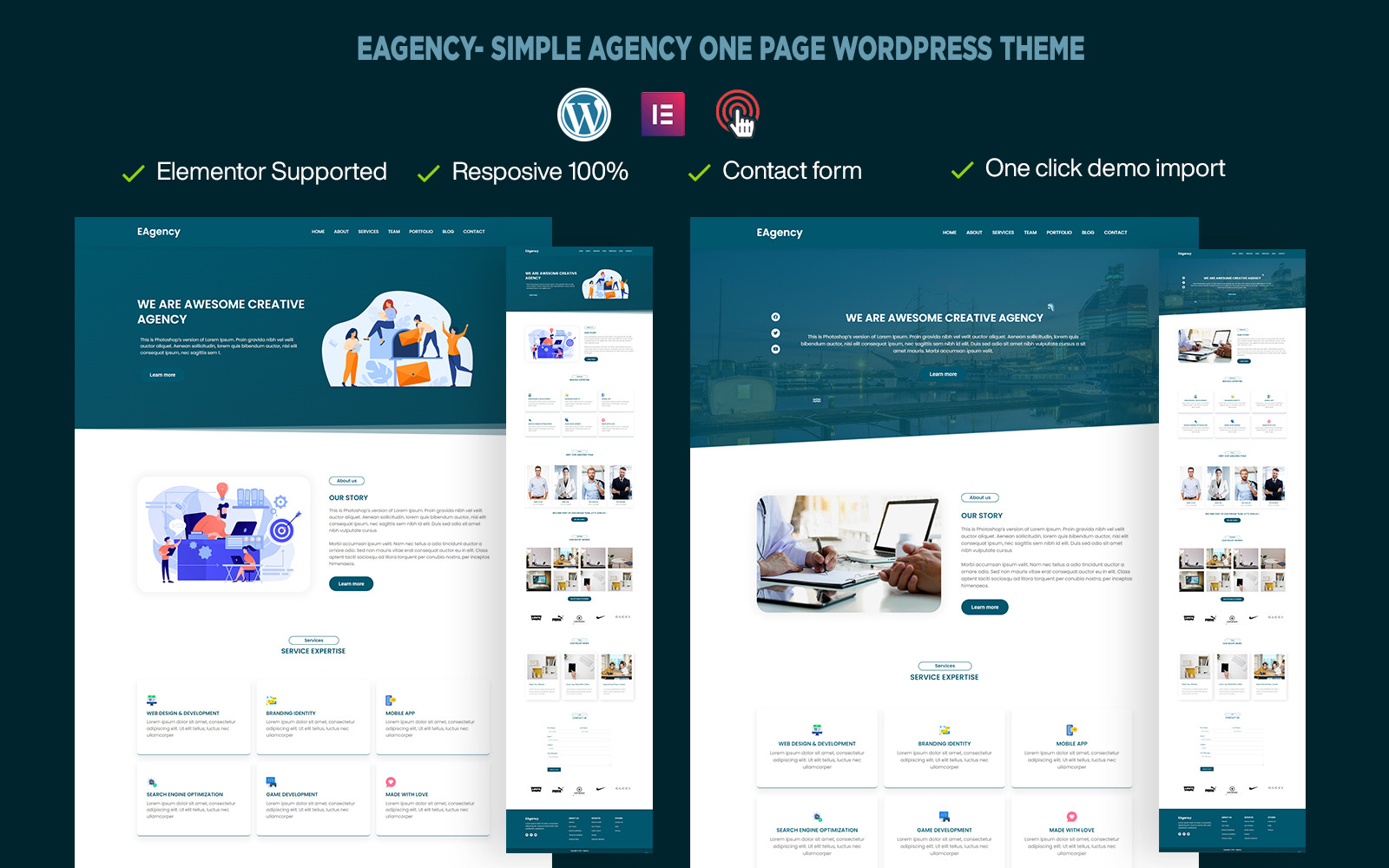 EAgency Simple Agency One page WordPress Theme