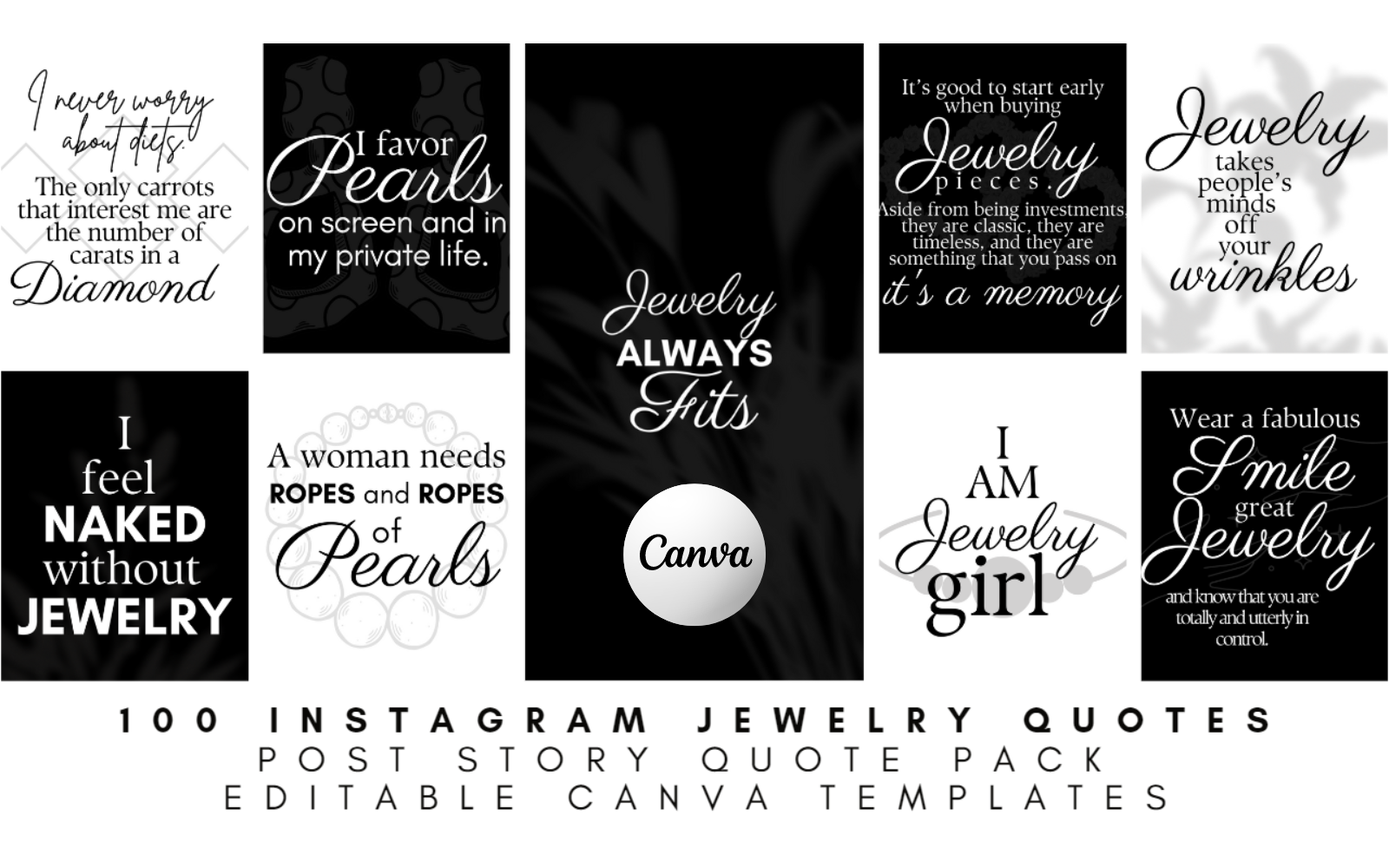 100 Instagram Jewelry Quote Pack Canva Editable Templates