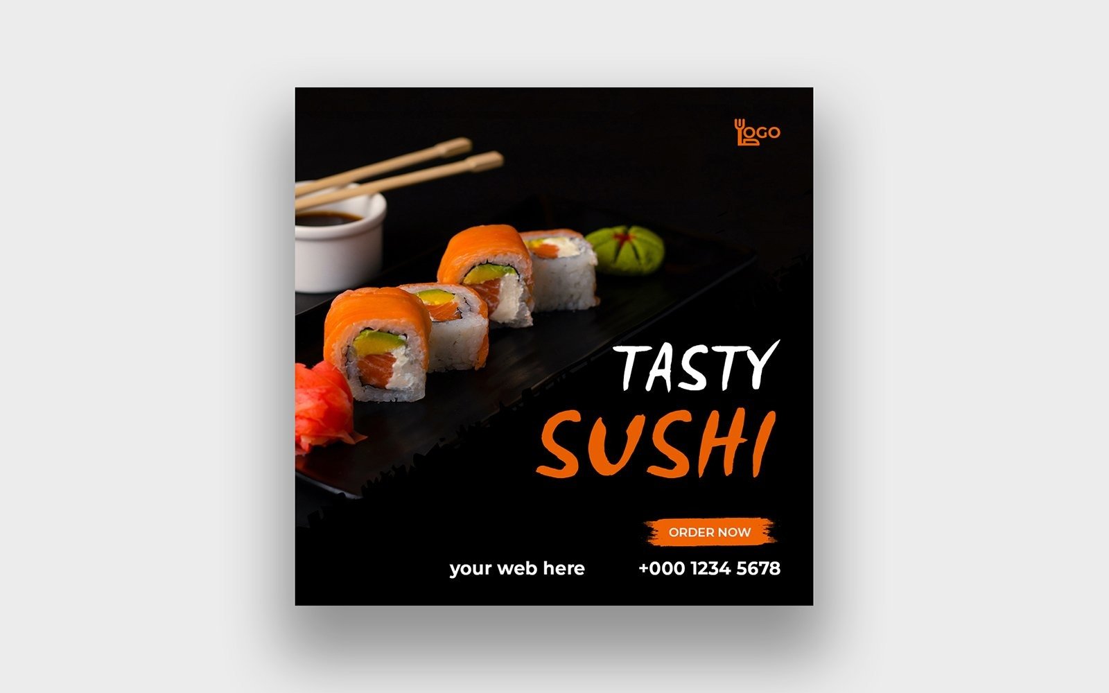 <b>Sushi</b> food social media post design template.