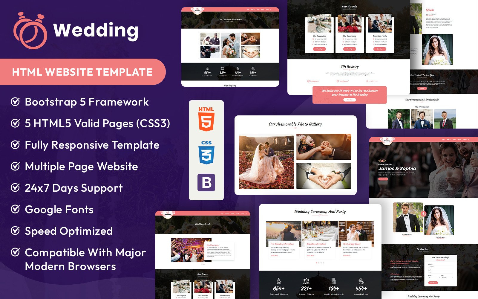 Wedding Invitation HTML Website Template - TemplateMonster