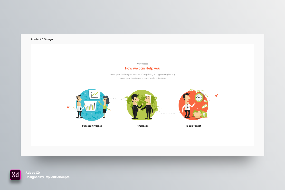 Process Section Hero Header Landing Page Adobe XD Template Vol 117