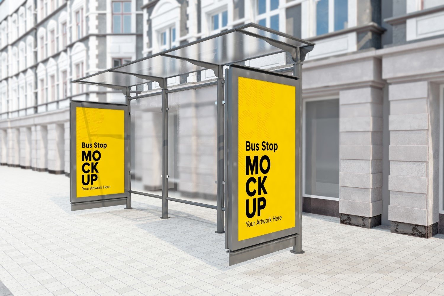 Road Side Bus Shelter With Two Billboard Mockup Template