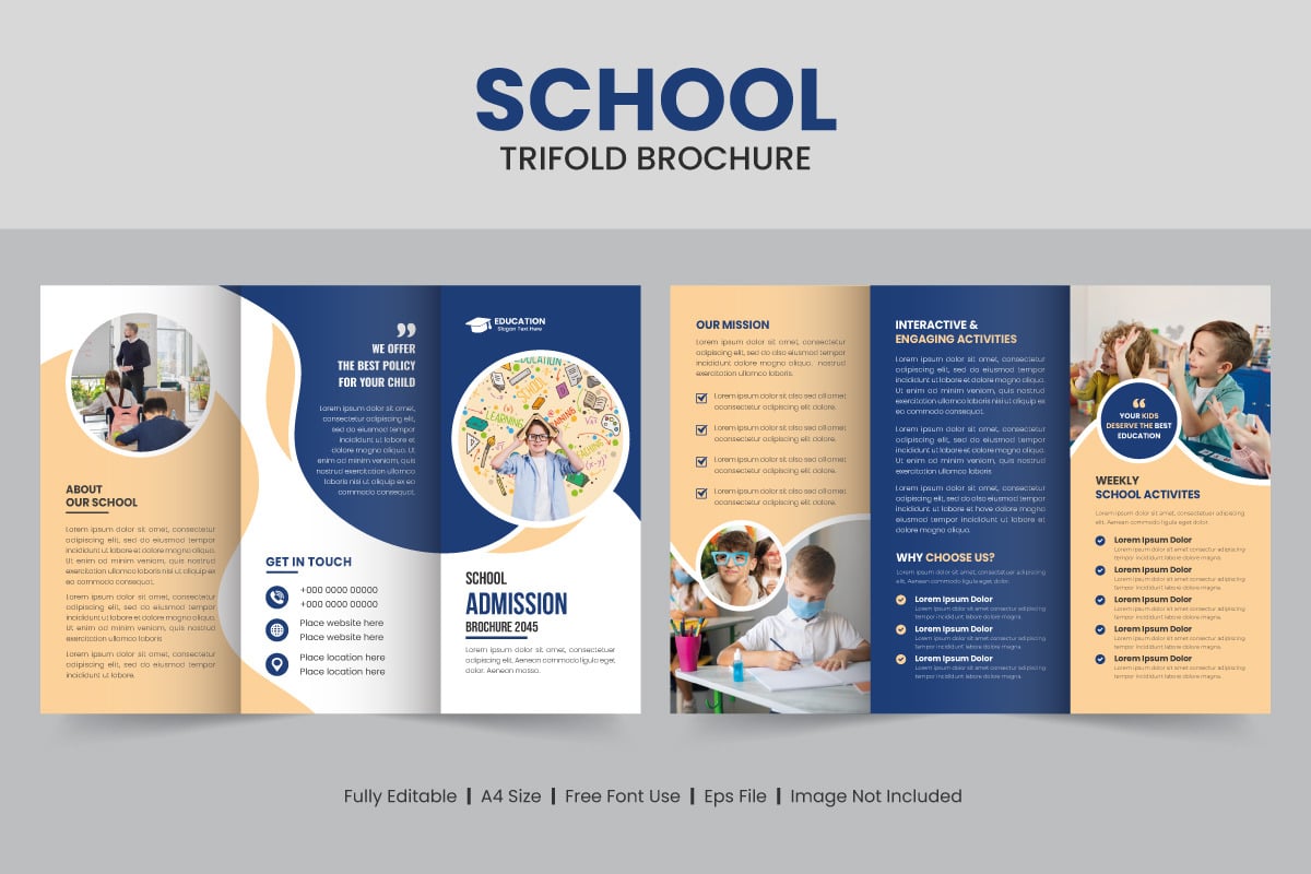 Kids School Education Trifold Brochure Template