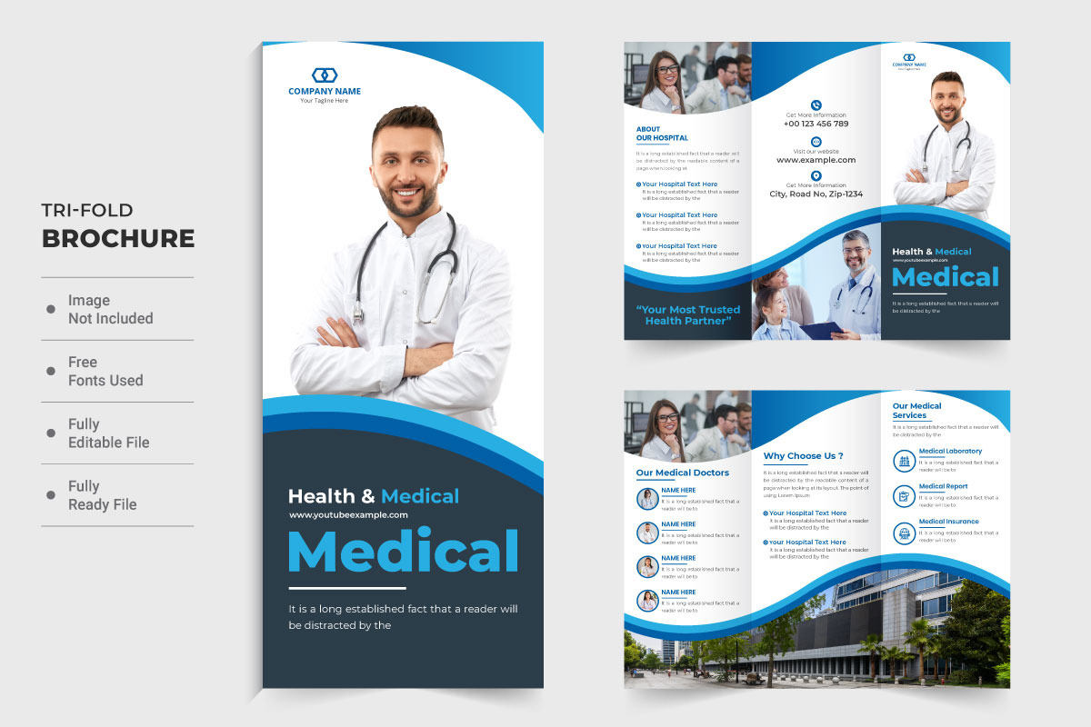 Healthcare center tri fold brochure vector - TemplateMonster