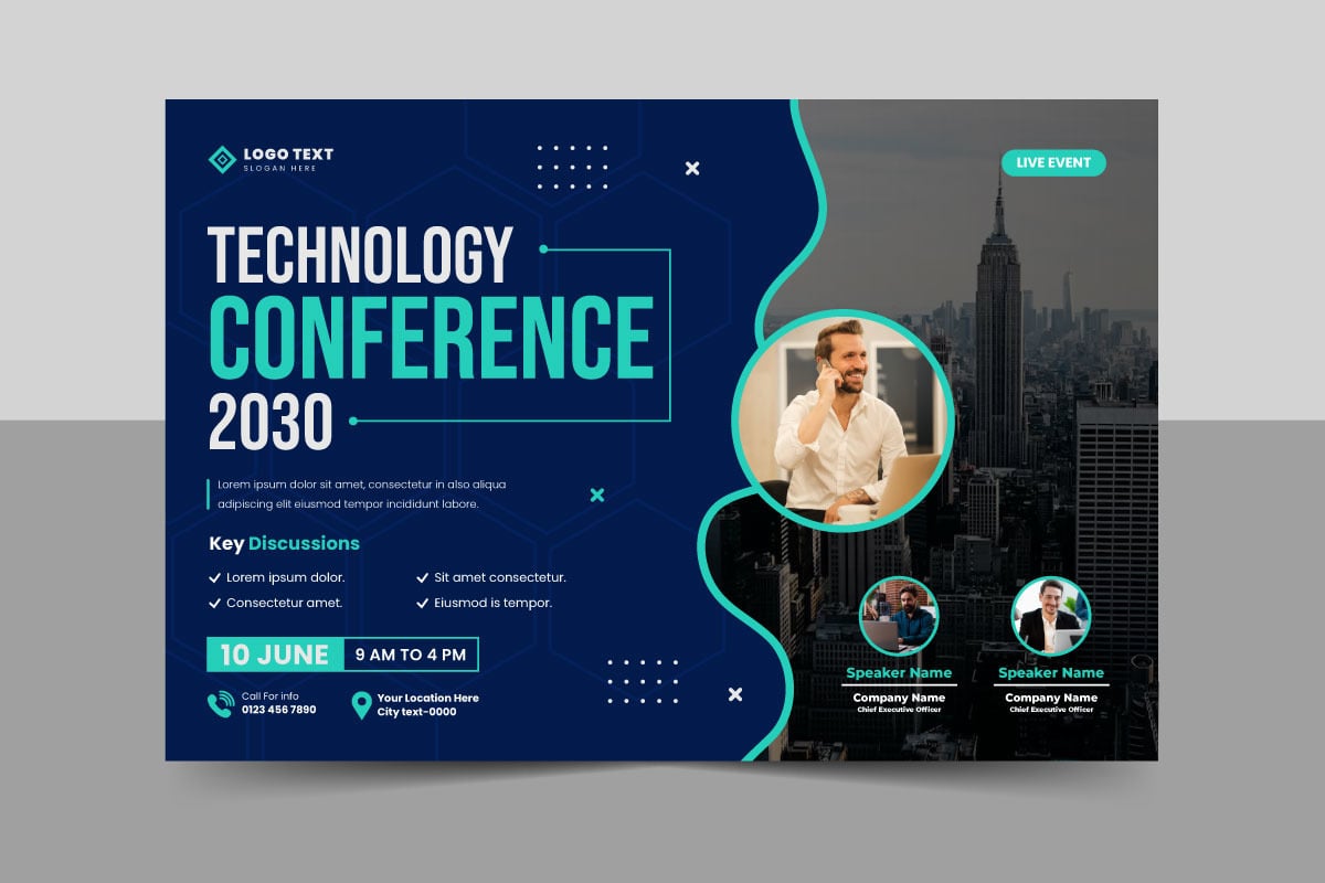 Abstract Business technology conference flyer and event invitation ...