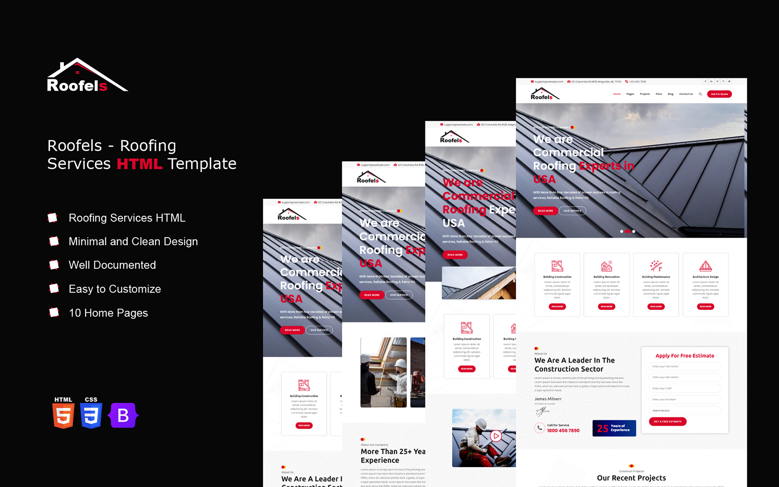 Roofels - Roofing Services HTML Template - TemplateMonster