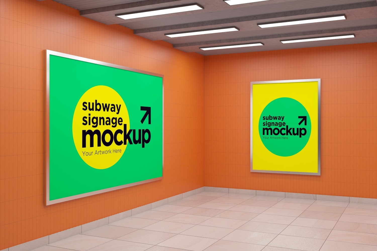 Subway Two Signage Horizontal And Vertical Mockup