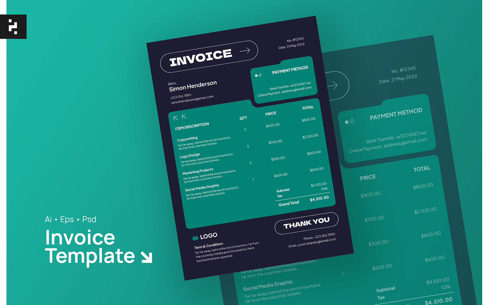 Creative Dark Theme Invoice #322588 - TemplateMonster