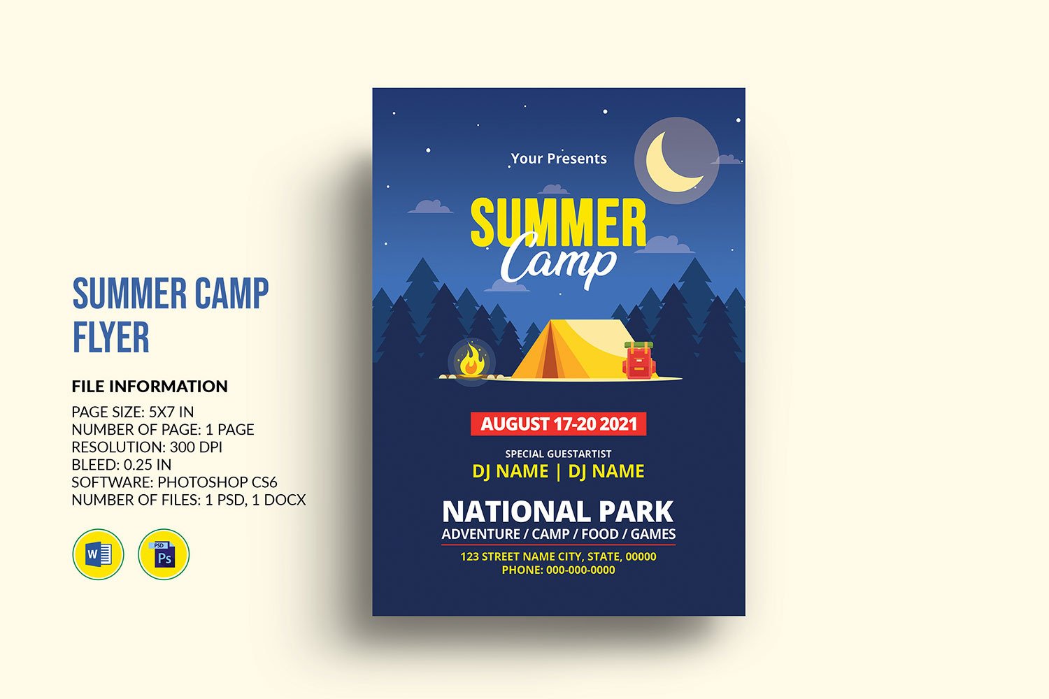 Summer Camp Invitation Flyer Ms word and Photoshop Template