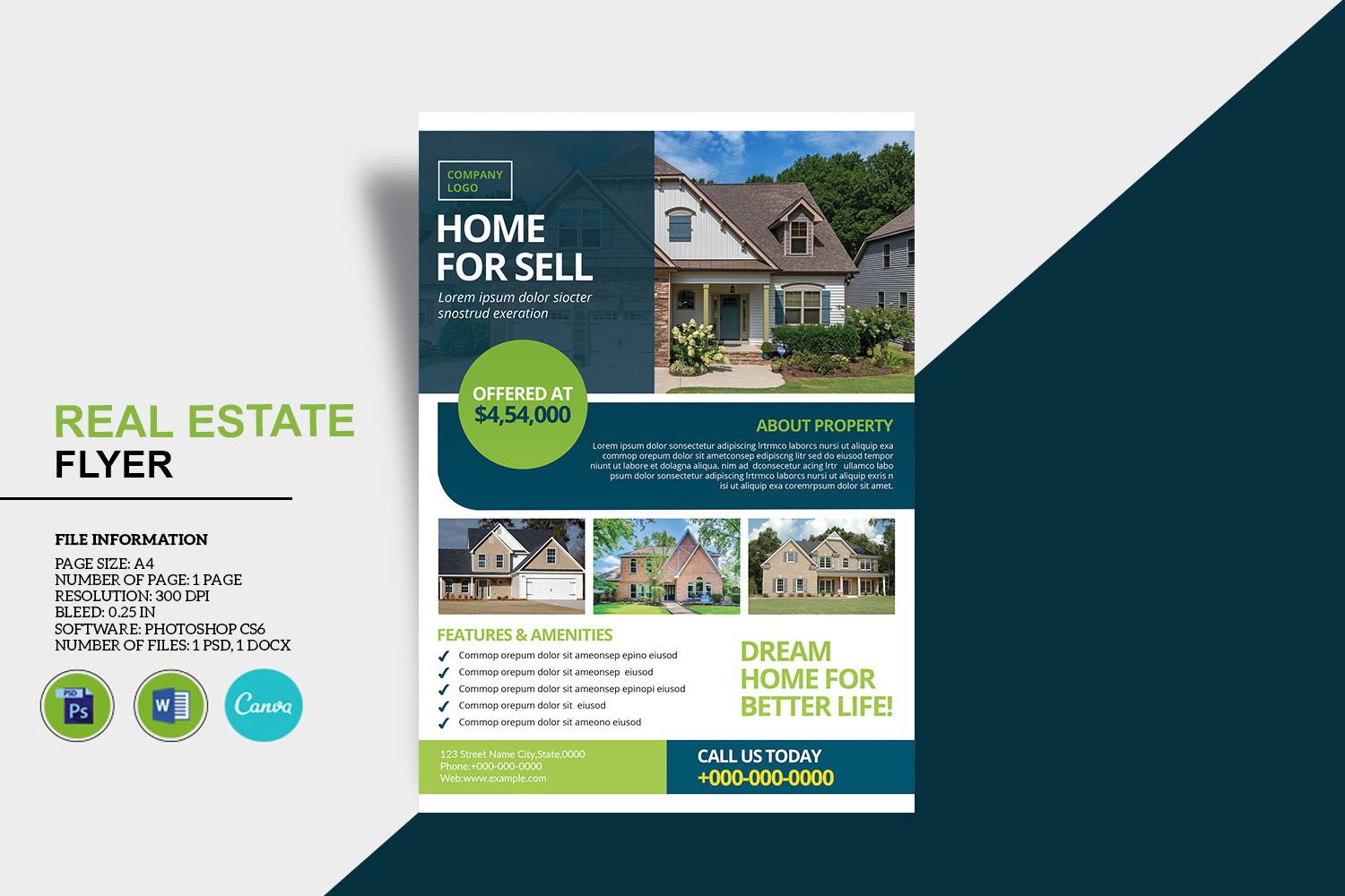 Real Estate Agency Flyer Template. Ms Word, Canva and Photoshop Template