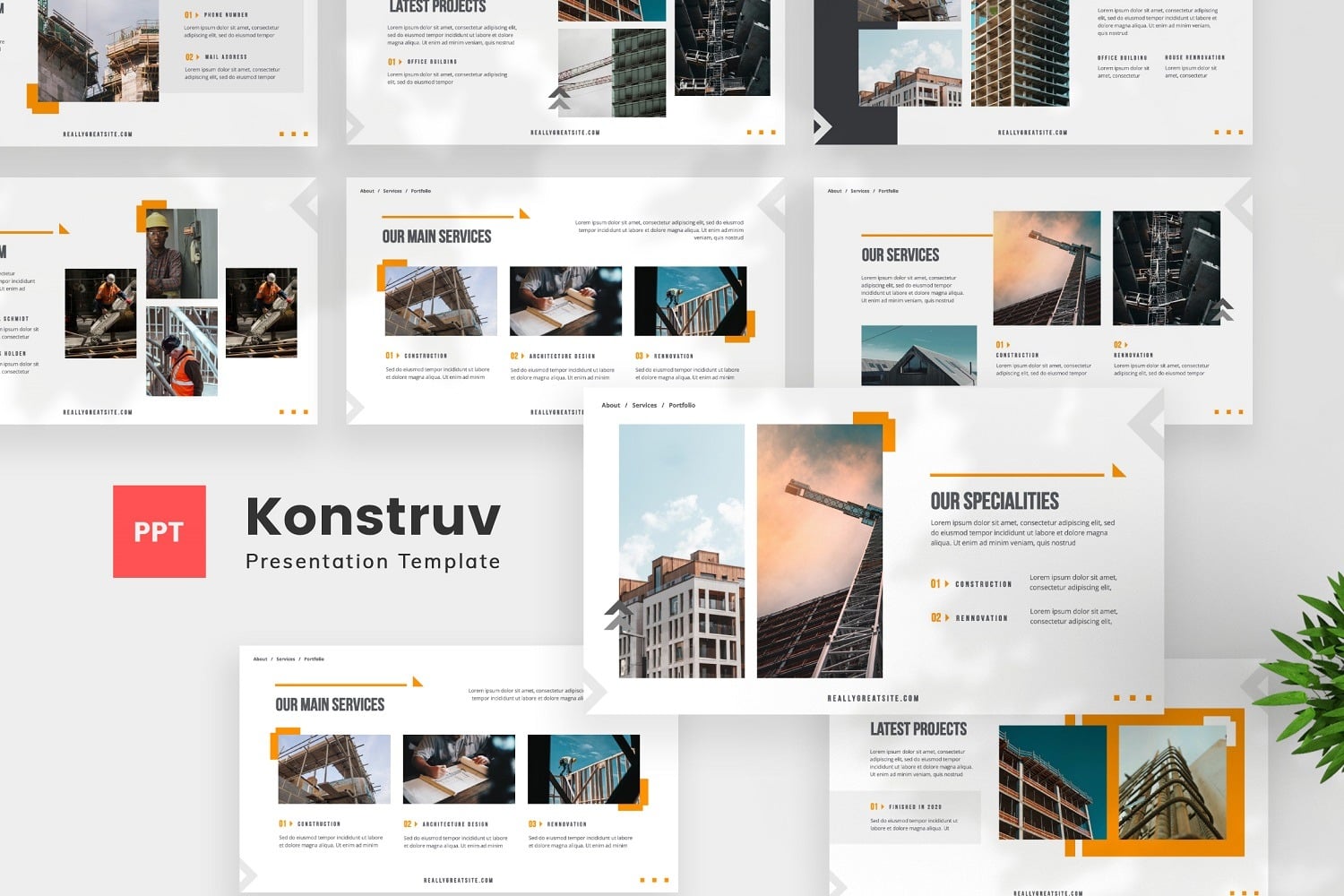 Konstruv – Powerpoint-Vorlage für den Bau - TemplateMonster