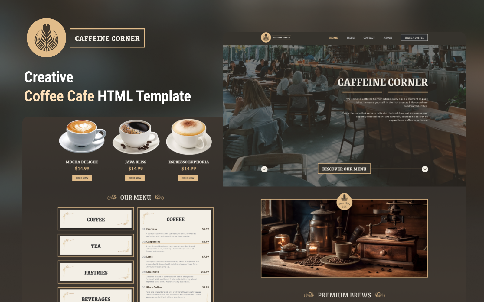 Caffeine Corner - Plantilla HTML de cafetería cautivadora