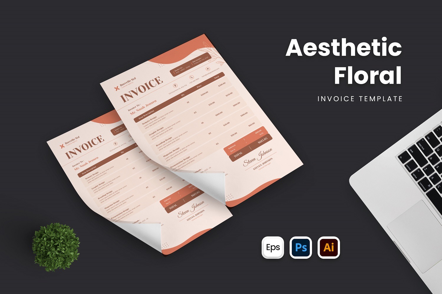 Aesthetic Floral Invoice Template #358145 - TemplateMonster