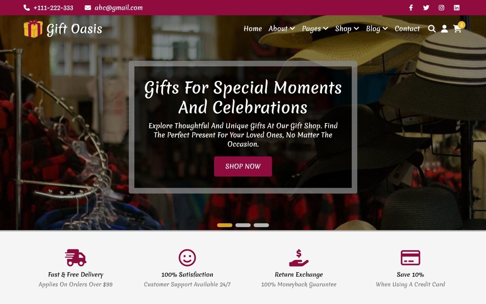 Gift Oasis Gift Shop HTML5 site Template