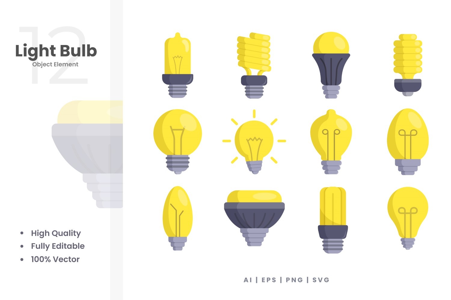 12 Light Bulb Vector Element Set #378603 - TemplateMonster
