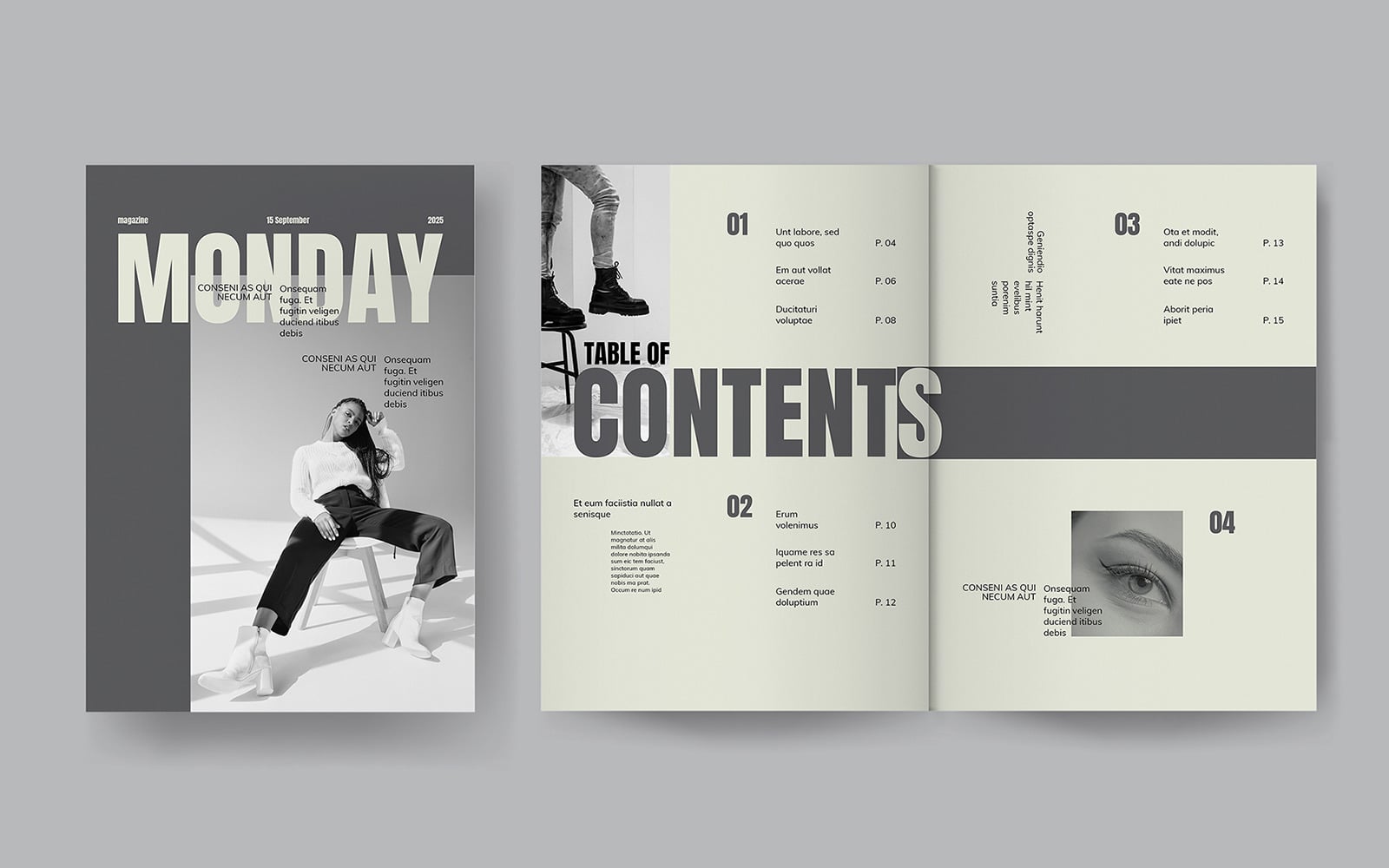 Monochromes Magazin-Layout #383048 - TemplateMonster
