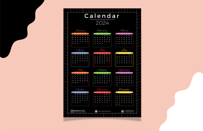 Free Annual Wall Calendar Template 2024 TemplateMonster