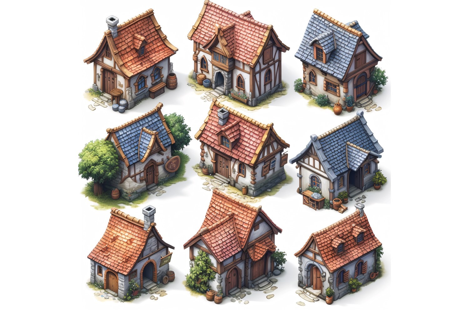 Fantasy Buildings Set of Video Games Assets Sprite Sheet 11